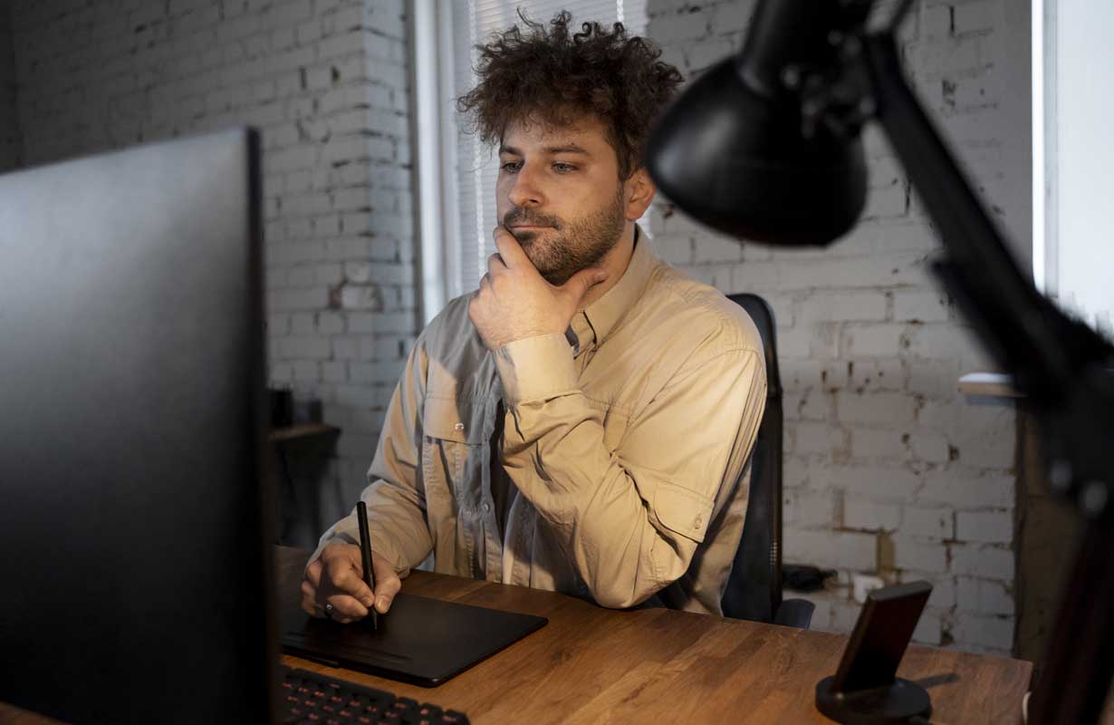 Dono de assistência de celular usando sistema grátis ilustra nosso artigo sobre: 'Sistema grátis para assistência técnica'. Créditos da imagem: freepik.com