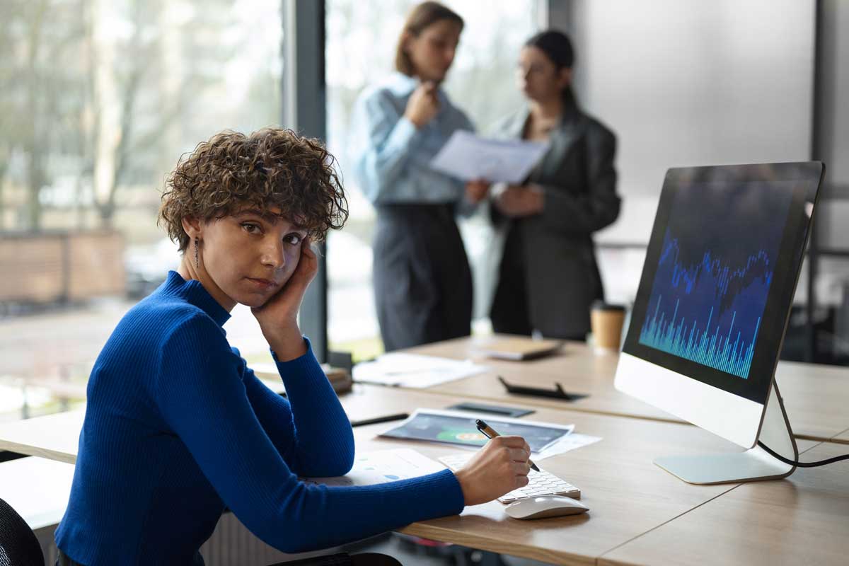 Emprrendedora preocupada com o financeiro da empresa ilustra nosso artigo sobre asperdas financeiras na assistência técnica. Créditos da imagem: freepik.com