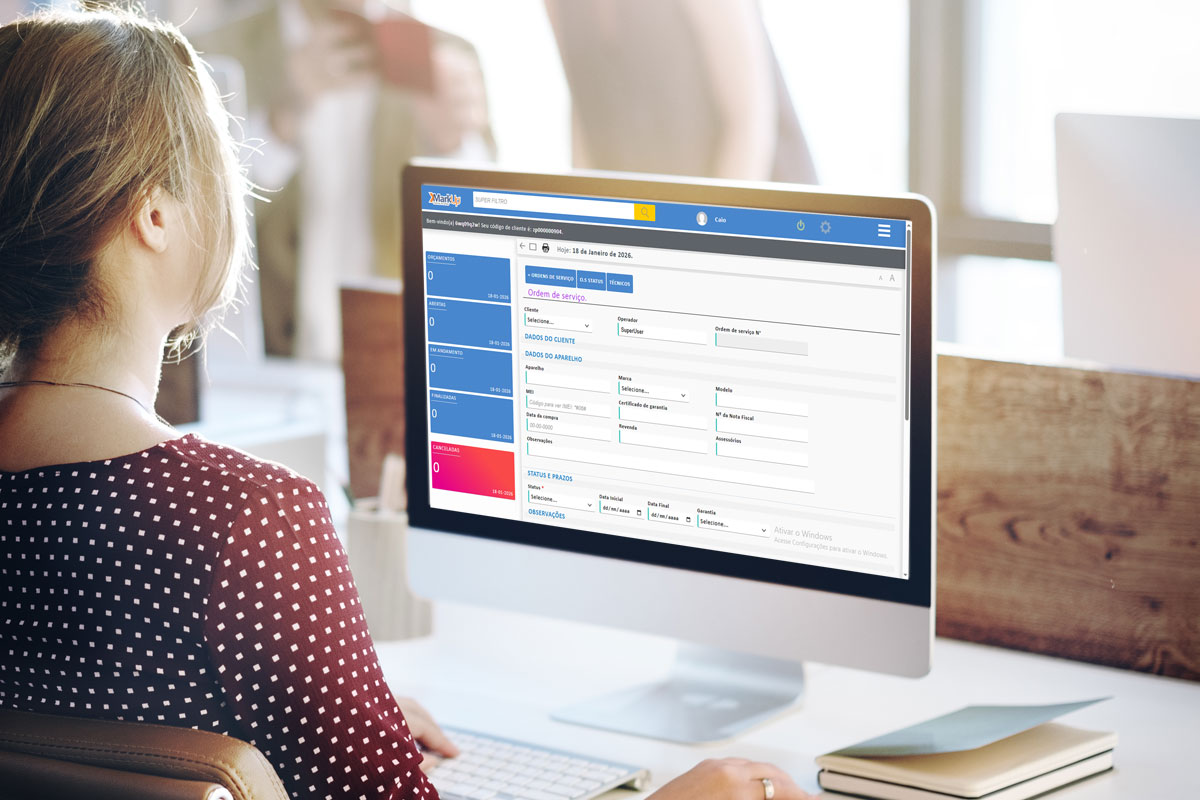 Tela mostrando o módulo de ordem de serviço ilustra nosso artigo sobre Planilhas x sistema de gestão. Créditos da imagem: freepik.com